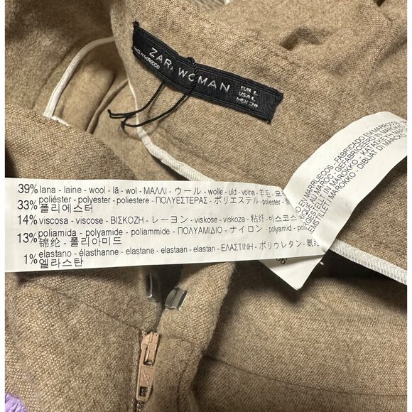Zara Woman Wool Blend Light Brown Culottes Wide Leg Pants Cropped Large - Picture 8 of 8